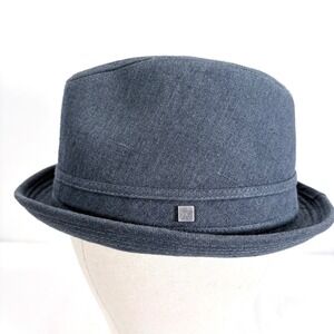 Yellow 108 Blue Grey Fedora Hat Canvas Mens Size L Madmen Preppy Academia